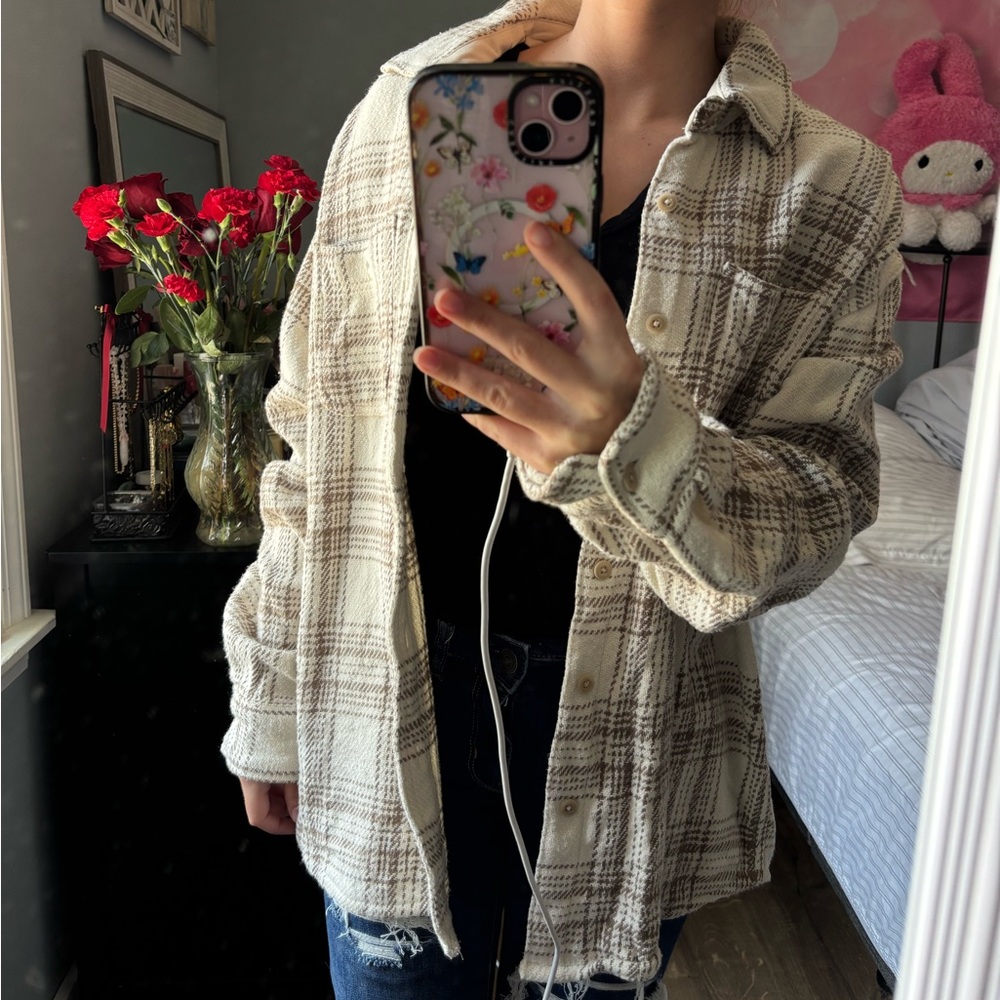 American Eagle Outfitters Cream and Brown Utility Jacket